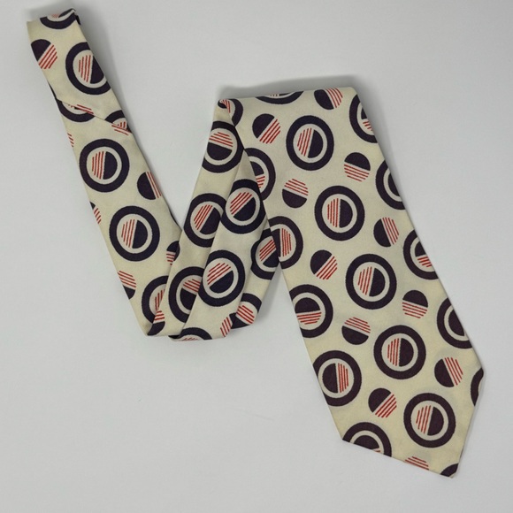 Vintage Other - Vintage Neck Tie, Woven Fabric, circle polkadot, Handmade by Gloria Crocetti